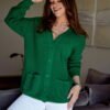 Voľný dámsky sveter na gombíky | Zelený