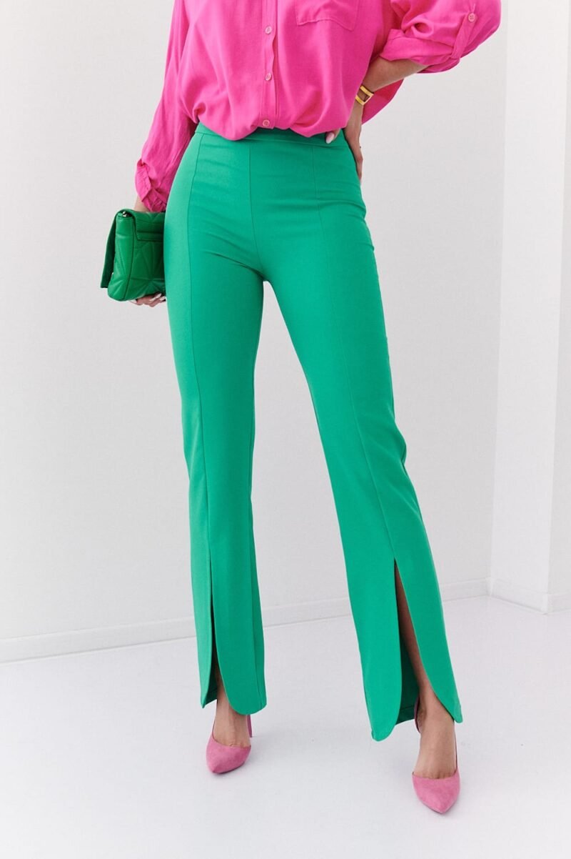 Elegantné dámske nohavice s rozparkom | Zelené