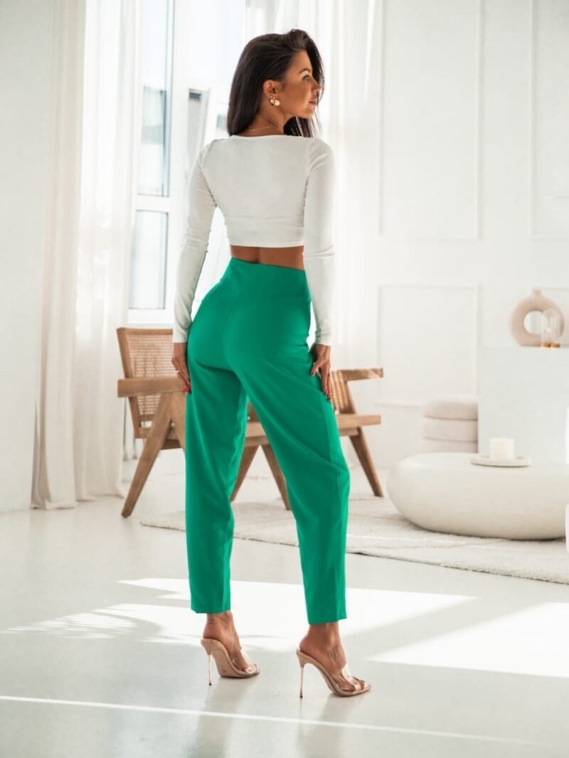 Elegantné dámske rovné nohavice so záhybmi | Zelené