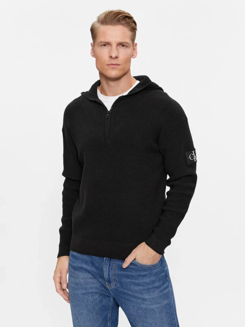 CALVIN KLEIN pánsky sveter s kapucňou | Čierny