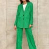 Dámske zelené široké pásikové nohavice | Vysoký pás