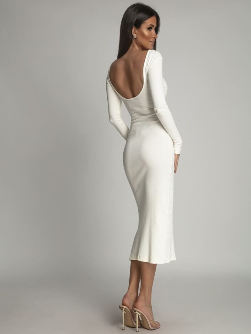Rebrované dámske šaty so zadným výstrihom | Biele