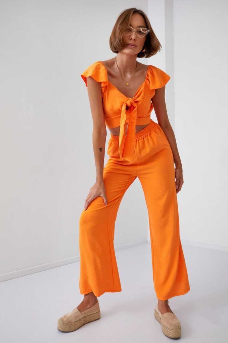 Dámska súprava nohavice crop top s viazaním | Oranžová