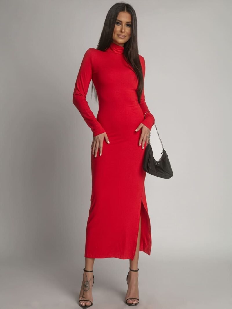 Hladké dámske šaty s rolákom | Červené