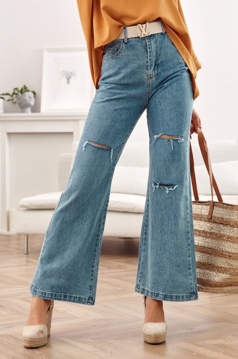 Dámske široké džínsy s vysokým pásom | Modré