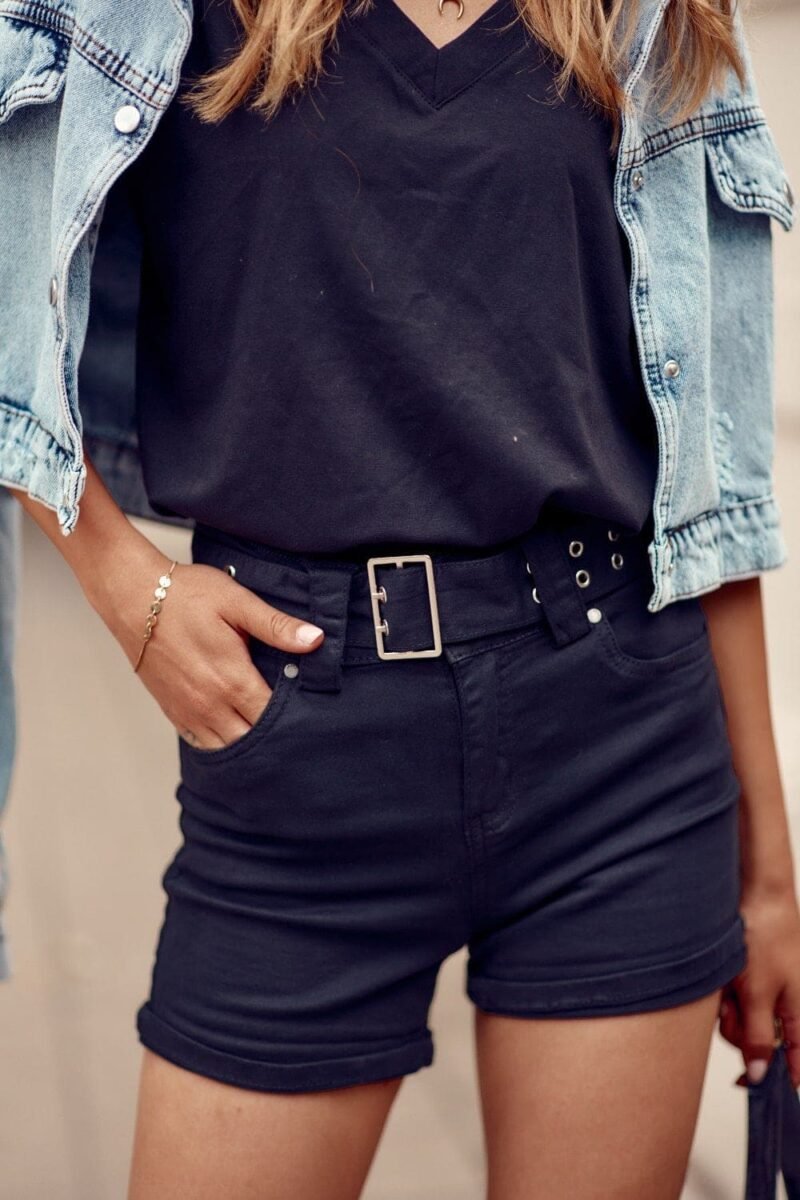 Dámske džínsové šortky s opaskom | Čierne
