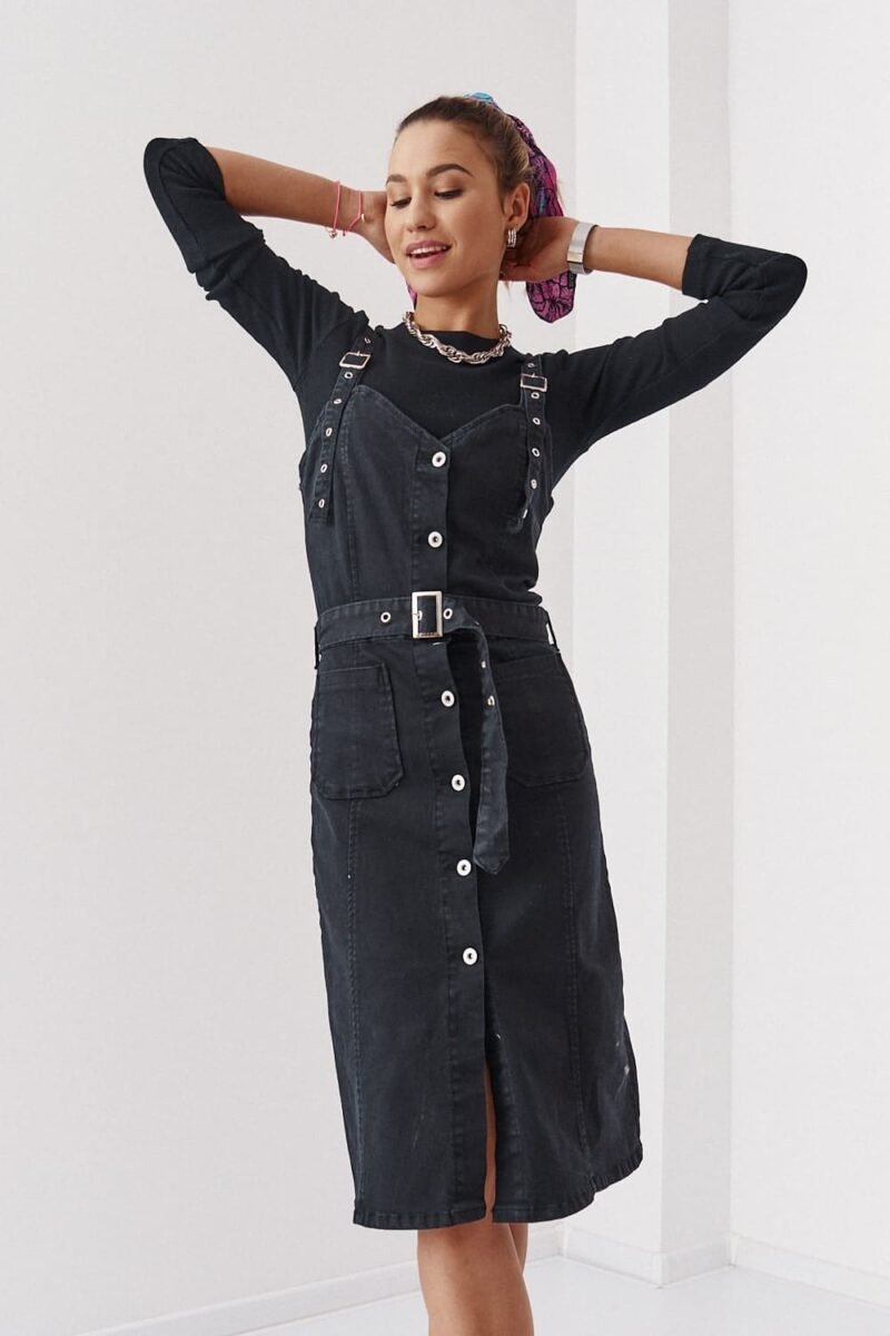 Dámske džínsové šaty na ramienka | Čierne
