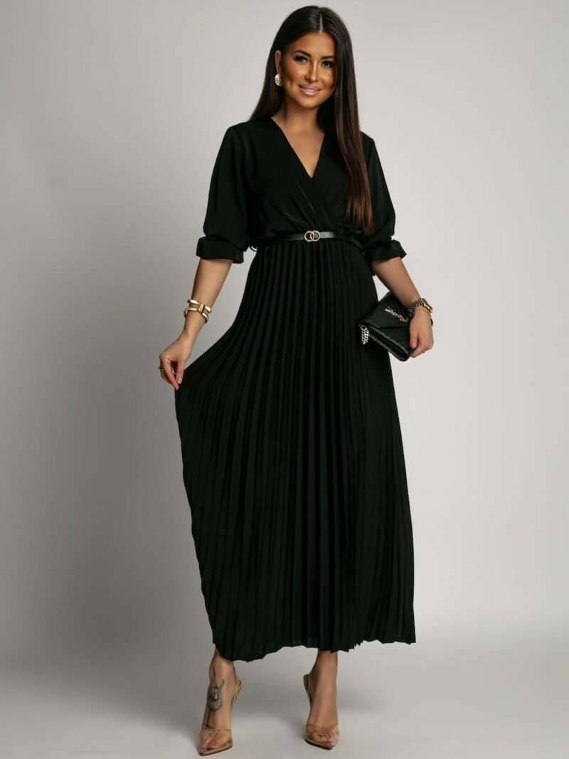 Elegantné plisované šaty s opaskom | Čierne