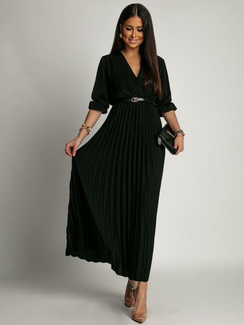 Elegantné plisované šaty s opaskom | Čierne